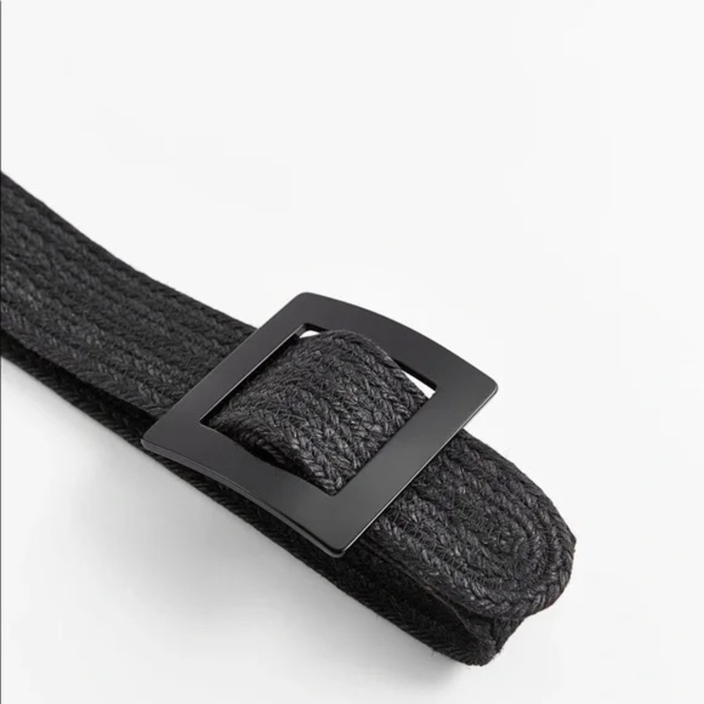 Zara Black Braided Belt with Square Buckle - Picture 3 of 6